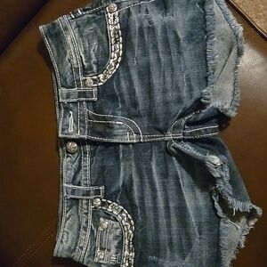Miss Me Denim Shorts with Embellished Pockets